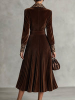 Vintage-style Leopard-print Paneled Velvet Pleated Midi Dress