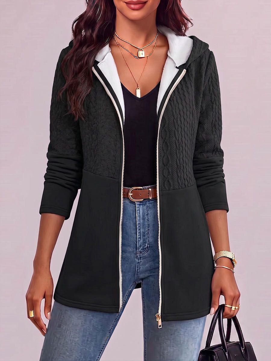 Women's Solid Color Lapel Long-sleeved Casual Loose Knitted Hooded Cardigan