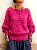 Cozy Layered Fuzzy Mohair Knit Sweater