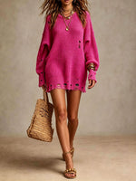 Oversized Ribbed Knit Mini Dress With A Vintage Distressed Finish