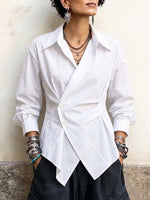 Camisa de algodón estilo cruzado asimétrica elegante