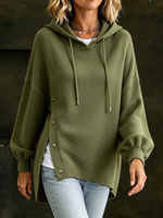 Sudadera De Algodón Con Capucha Y Botones Asimétricos Verde Oliva