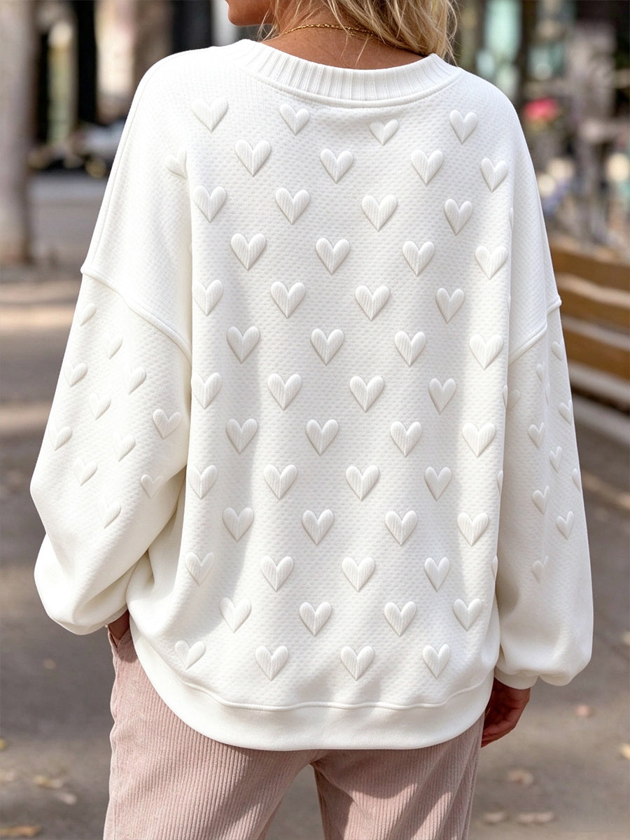 Pullover con scollo a V con cuore 3D testurizzato