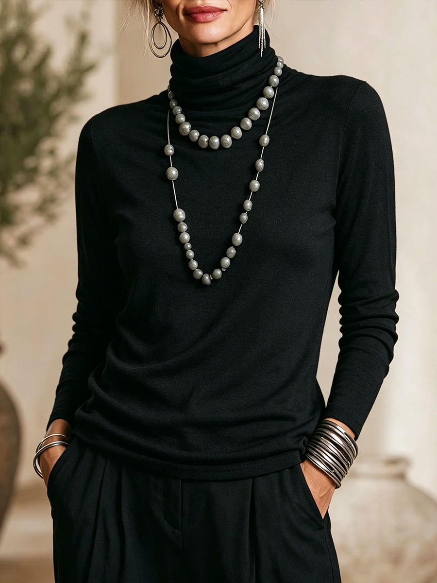 Bohemian Turtleneck Knit Top And Knit Vest Two-piece Set