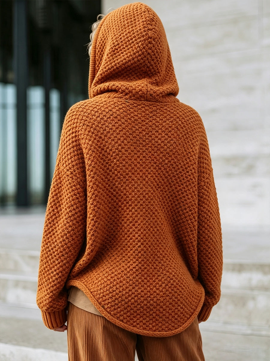 Cozy Hooded Tasseled Layered Knit Sweater