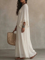 Maxi abito in pizzo patchwork e chiffon accogliente e romantico