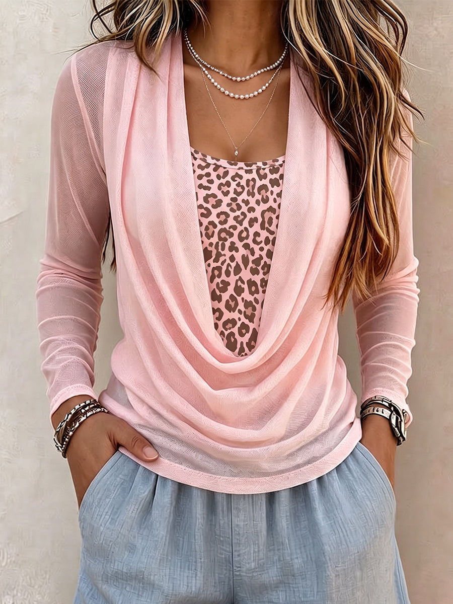 Chic Layered Leopard Print Mesh Top