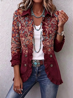 Boho-style Vintage Floral Print Ruffled Jacket