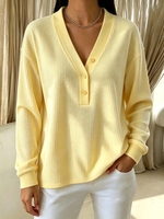 Cozy Casual Chic: Soft Yellow Waffle Knit Top