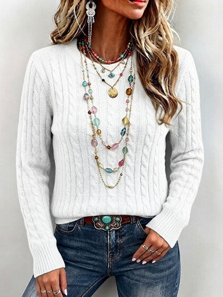 Cozy Classic Solid Cable-knit Crewneck Sweater