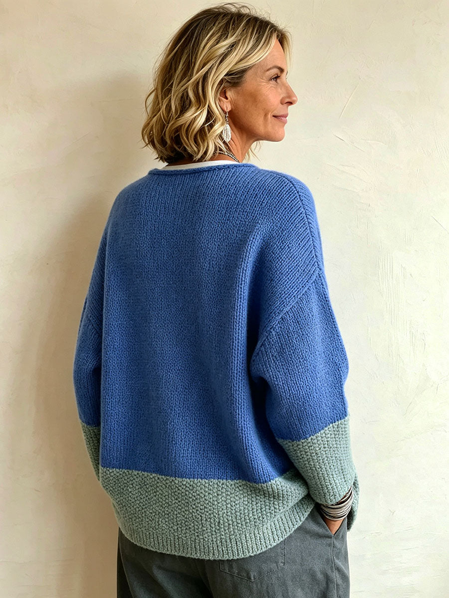 Chic Cozy Two-tone Knitted Asymmetrical Cardigan