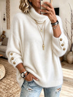 Eleganta Buton-Akcentita Turtleneck Mohair Trikita Pulovero