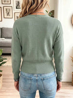 Women's Solid Color V-neck Long Sleeve Casual Loose Knitted Pullover