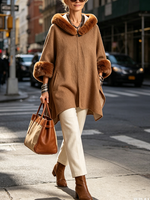 Cozy Fur-trimmed Hooded Poncho