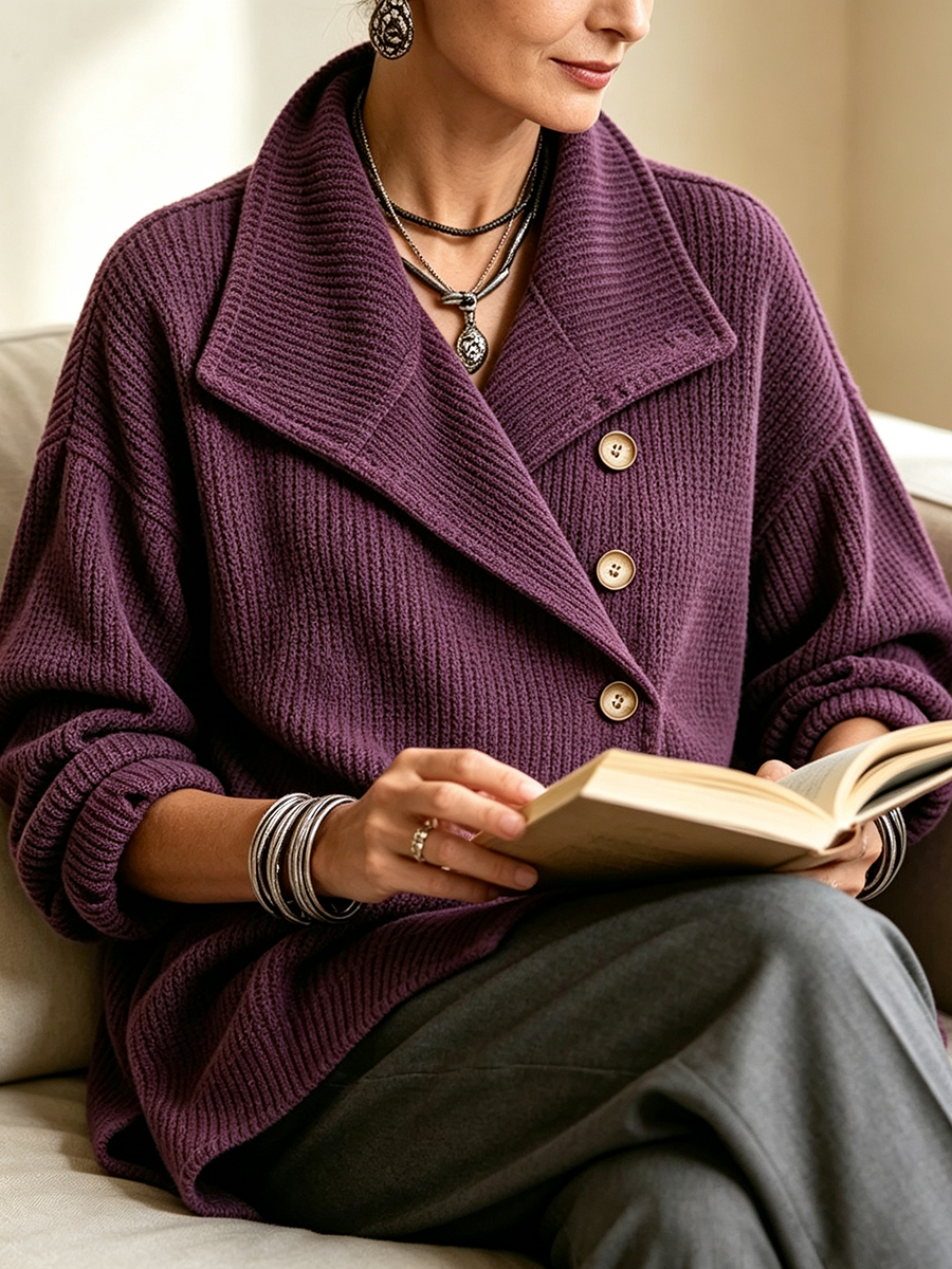 Cozy Asymmetric Chic Purple Knitted Cardigan