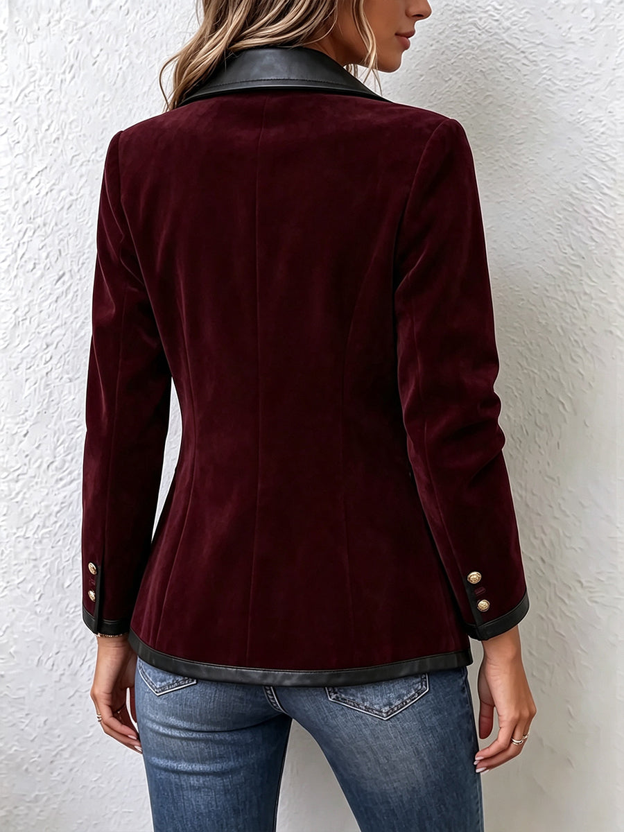 Luxurious Burgundy Velvet Leather-Trim Jacket