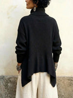 Ribbed-knit Sweater With An Asymmetric Collar, Side-button Fastening, And An Irregular Hem