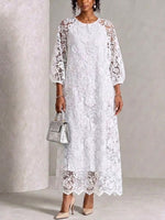 Round‑neck Raglan Lantern‑sleeve Lace Maxi Dress