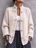 Women's Chunky Knit Pearl Button Cardigan Sweater