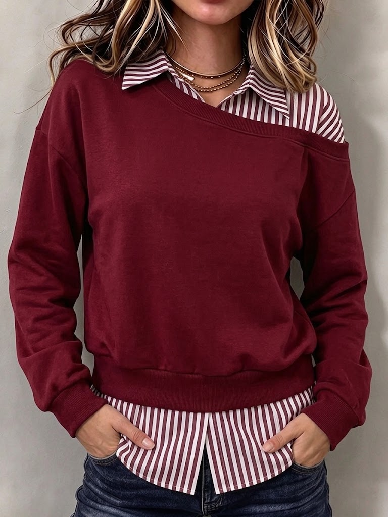 Sudadera casual de algodón con panel de rayas (estilo de capas sintéticas)