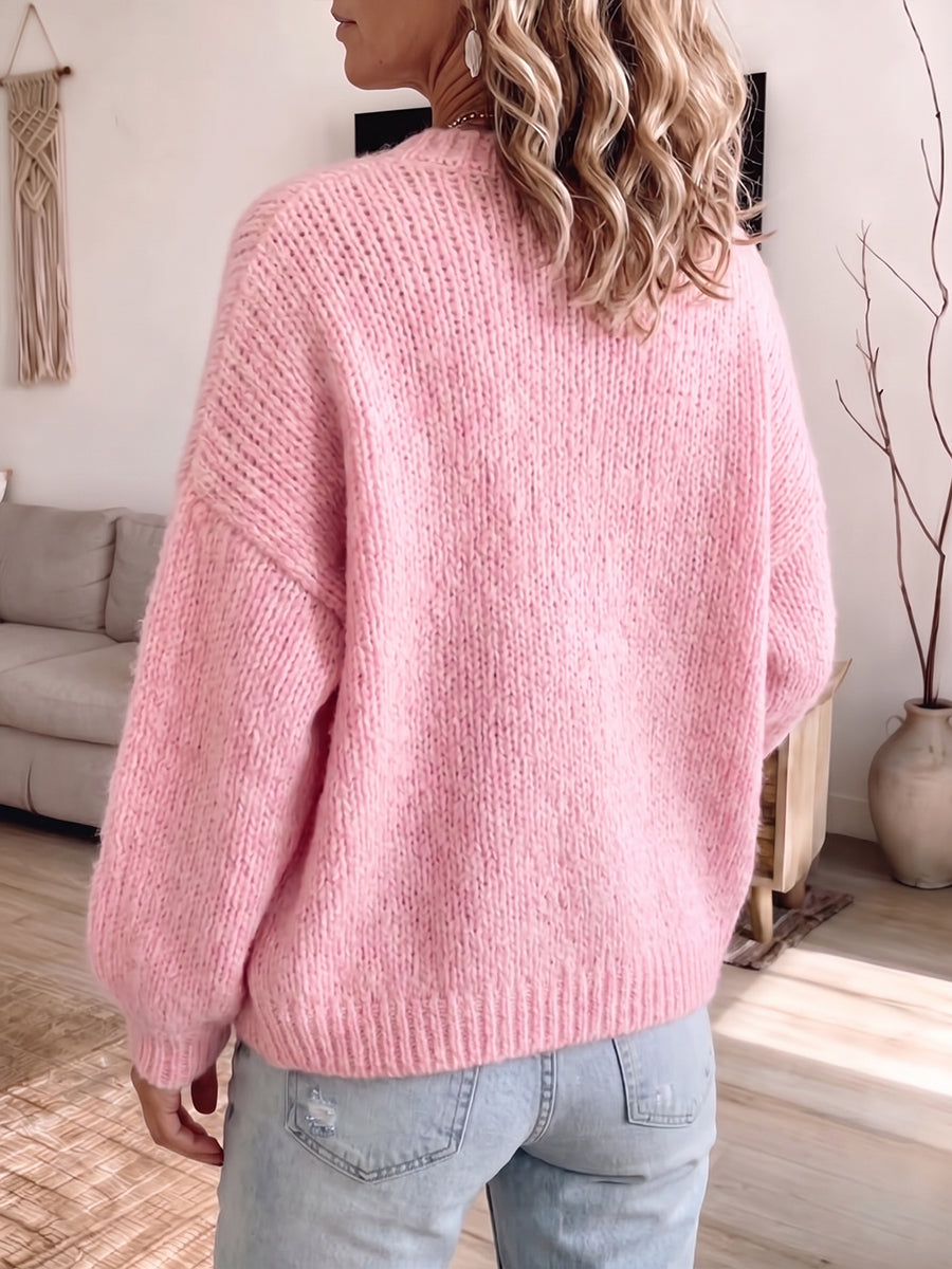 Cozy Bow-Accent Open-Front Knit Cardigan