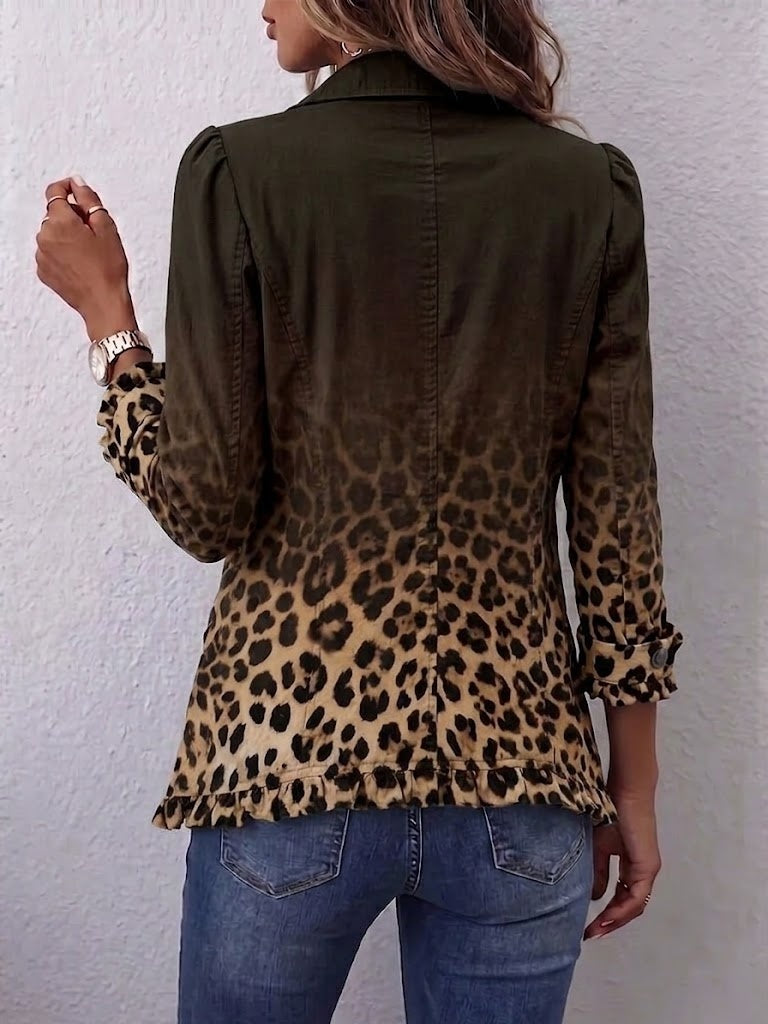 Boho-style Vintage Ombre Leopard Print Ruffle Jacket