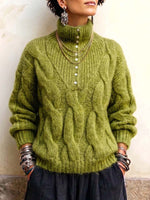 Women's Solid-color Stand-collar Long-sleeve Loose-fit Knit Top