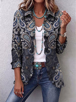 Vintage Blue Paisley Ruffle Trim Jacket