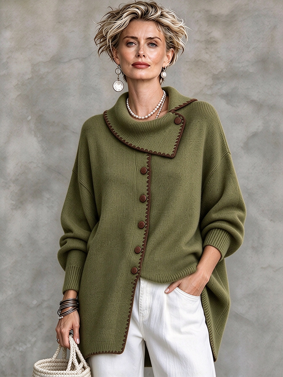 Maglione cardigan lavorato a maglia con collo basso e orlo asimmetrico rilassato