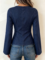 Chic Tailored Bell-Sleeve Denim Blouse