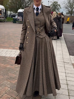 Vintage-style Long Plaid Wool-blend Coat