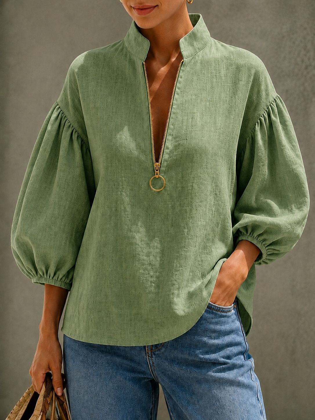Casual Half-zip Linen-cotton Shirt