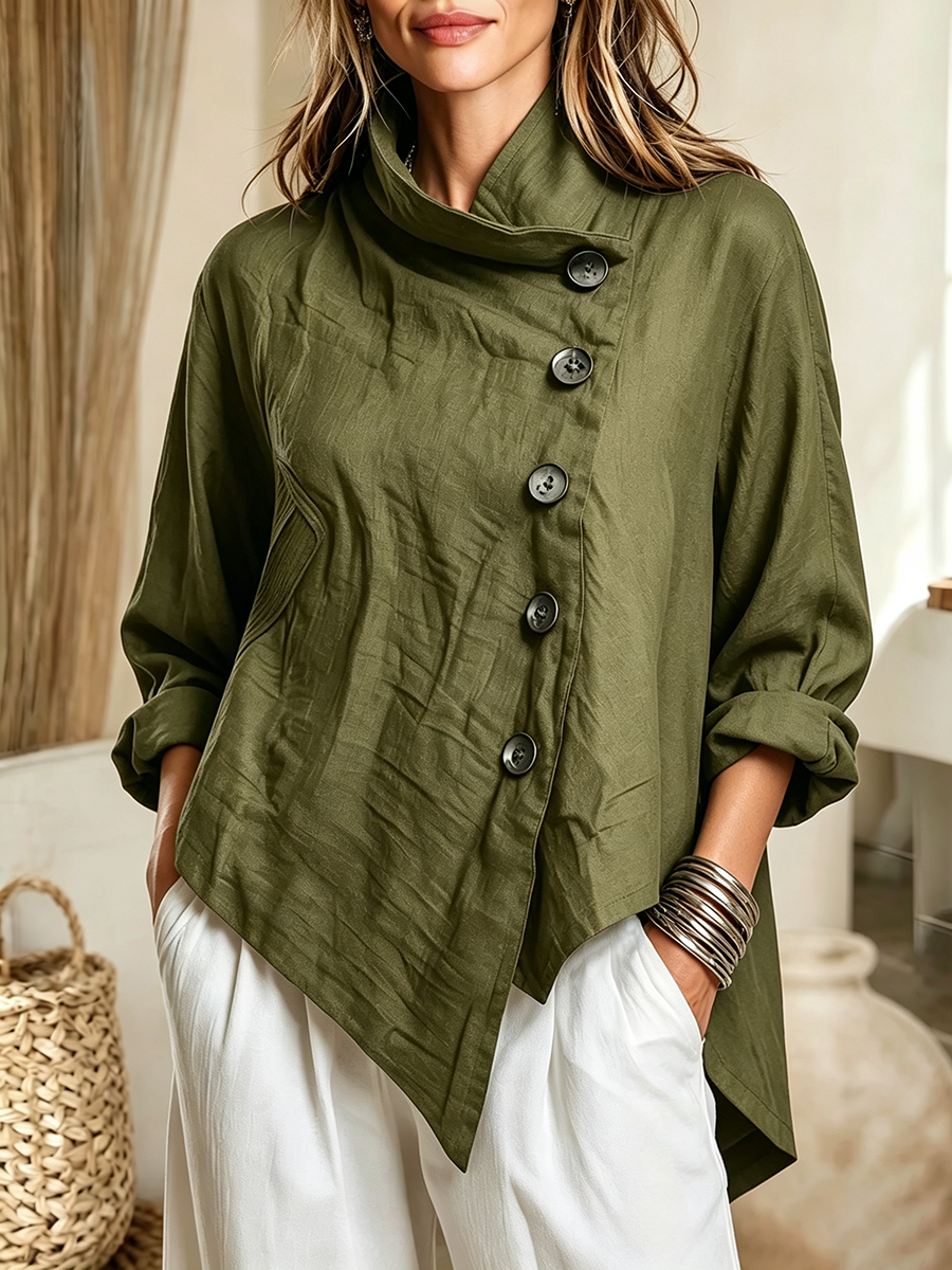Chic Casual Asymmetric Button-front Top