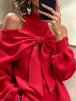 Vestido rojo elegante con lazo y hombros descubiertos