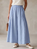 Damen-Hose im Vintage-Stil, plissiert, aus Baumwoll-Leinen, mit weitem Bein