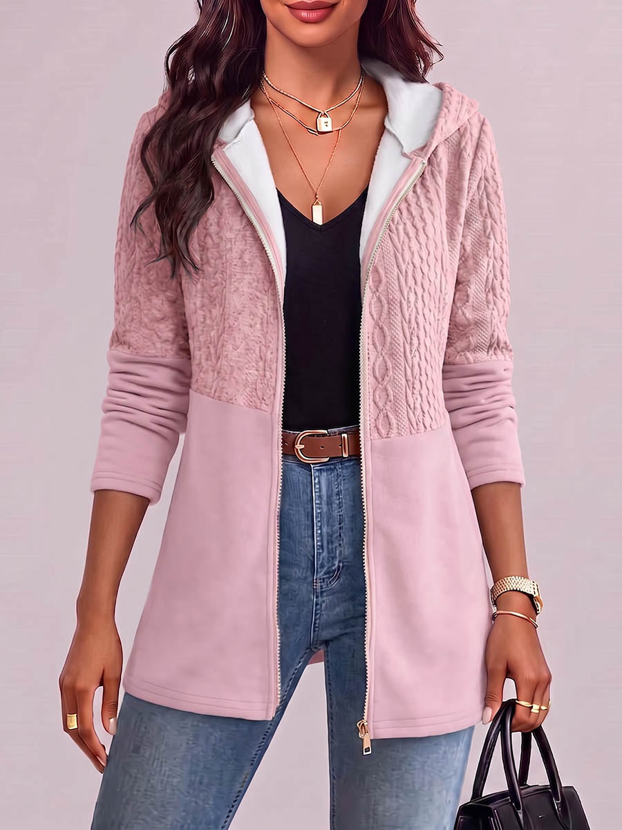 Women's Solid Color Lapel Long-sleeved Casual Loose Knitted Hooded Cardigan