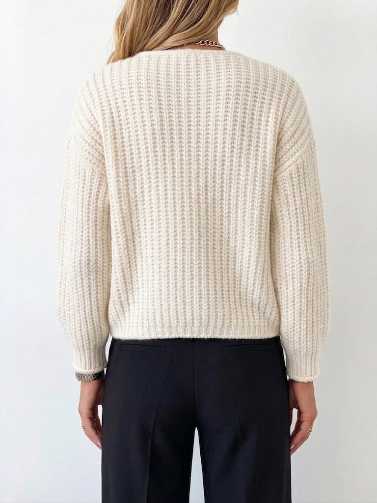 Round Neck Chunky Knit Gold‑button Cropped Cardigan