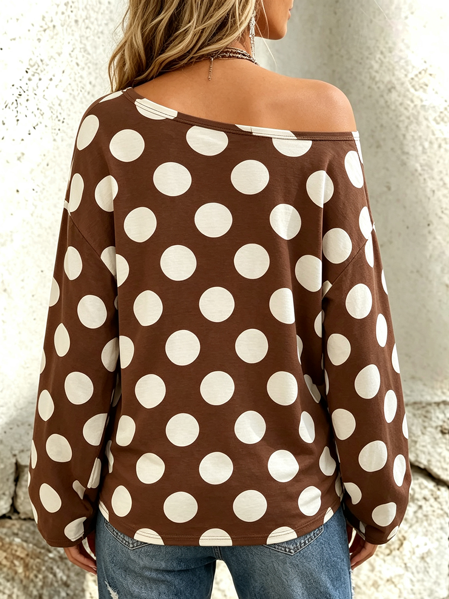 Relaxed Off-the-shoulder Polka Dots Cotton Top