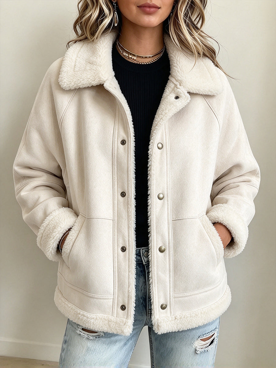 Lässige, warme Jacke aus Wildlederimitat und Sherpa