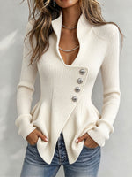 Chic Elegant Asymmetrical Ribbed Peplum Top