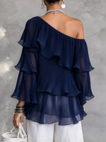 Elegante, gerüschte One-Shoulder-Plisseebluse