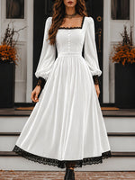 Vintage-style Exquisite Lace-trimmed Velvet Midi Dress