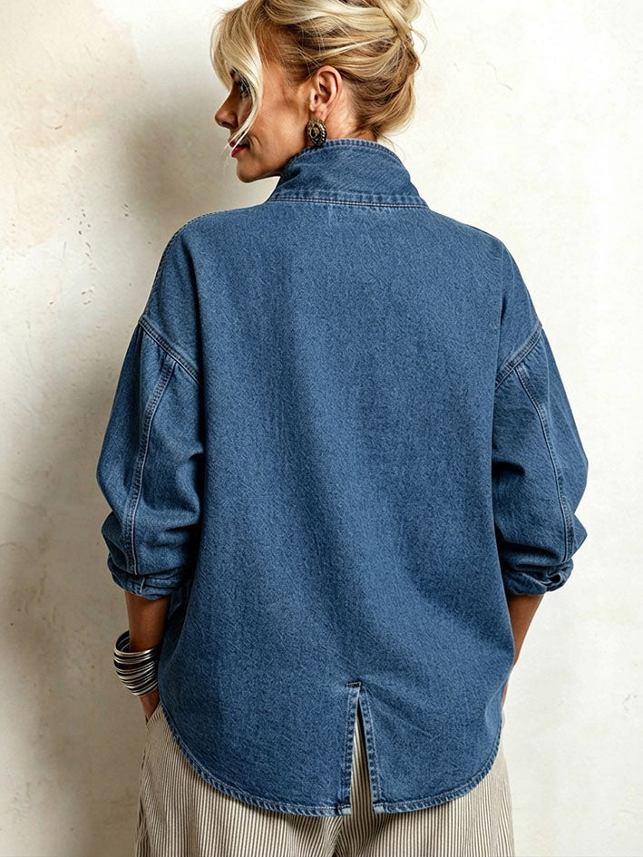 Ŝika Oversized Malsimetria Denim Ĉemizo