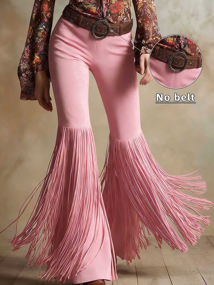 Pantalones acampanados con flecos de ante sintético occidental para mujer