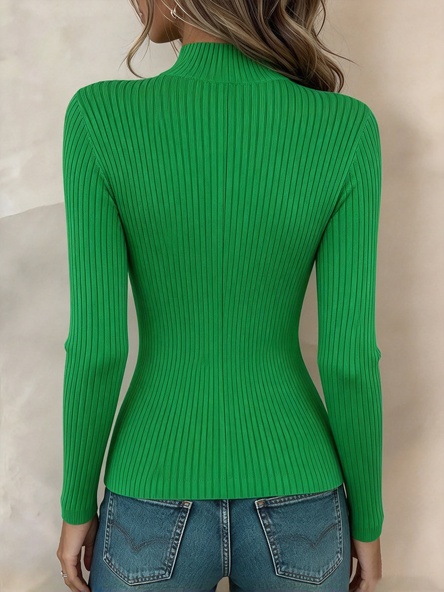 Schickes, plissiertes Overlay-Rippstrickoberteil