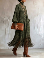 Chic Camouflage Turtleneck Fringed Dress