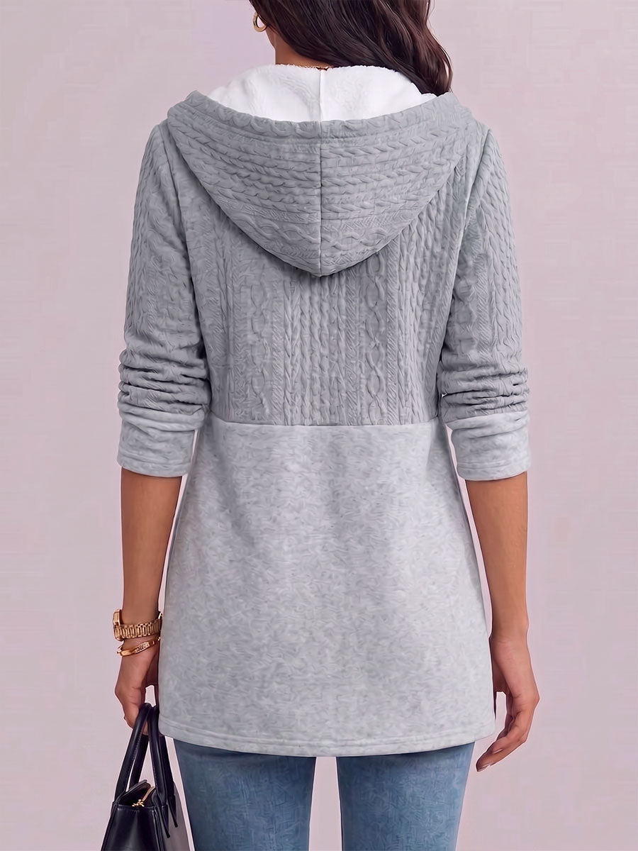 Women's Solid Color Lapel Long-sleeved Casual Loose Knitted Hooded Cardigan