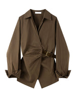 Camicia in cotone stile avvolgente con lacci casual chic