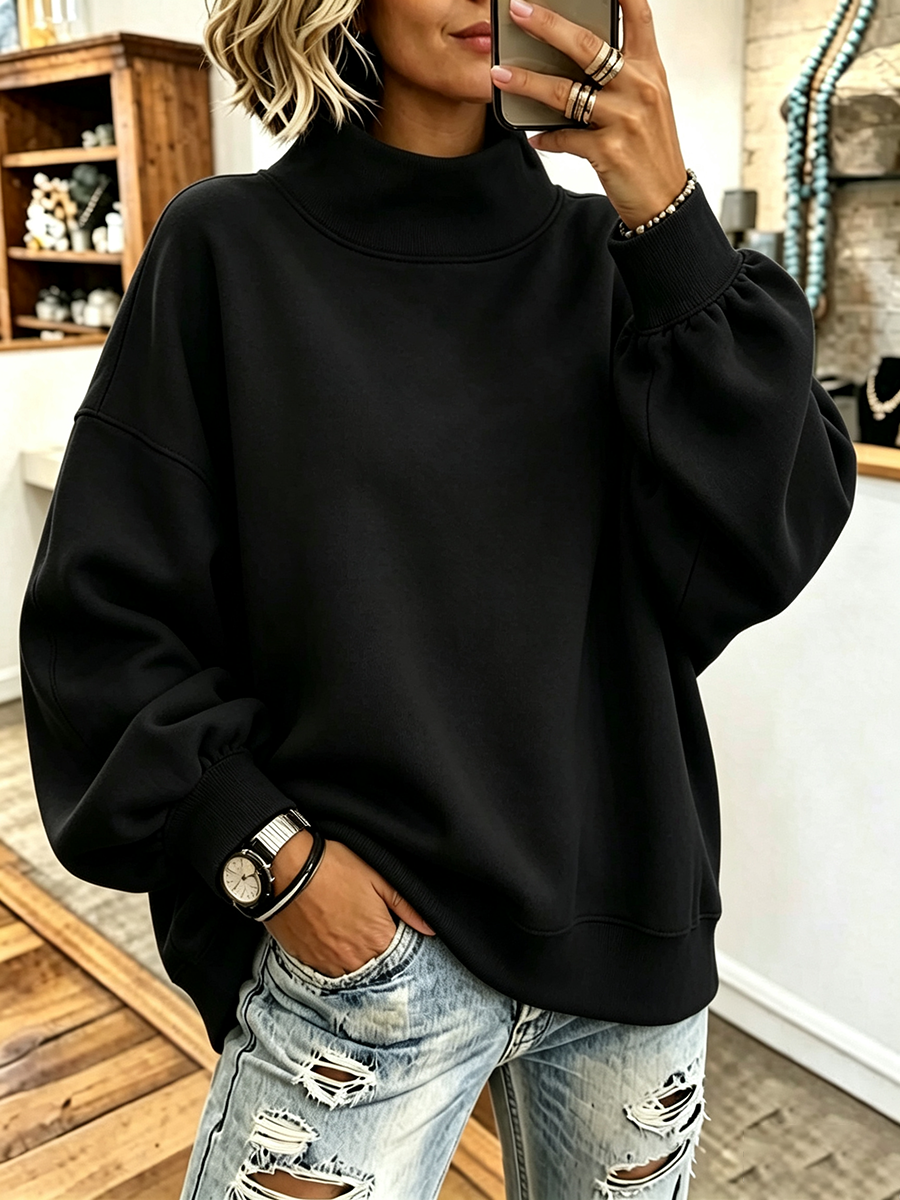 Cozy Pink High-neck Oversized Sweatshirt