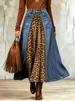 Bold Mixed-media Denim Leopard Print Skirt